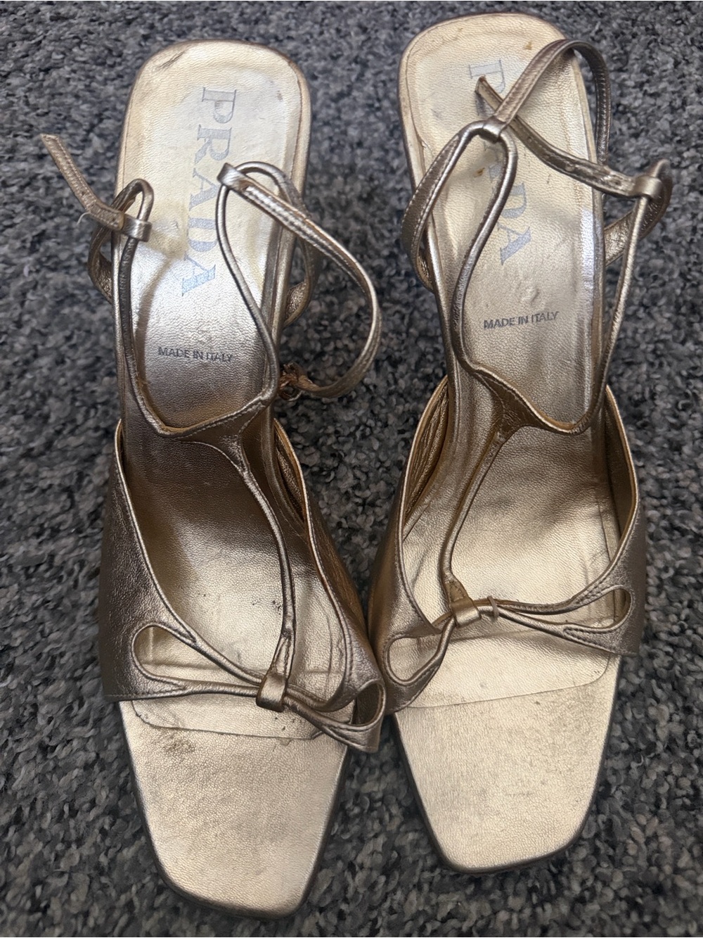 Prada Metallic Gold Strappy Slingback Heels - Picture 10 of 16